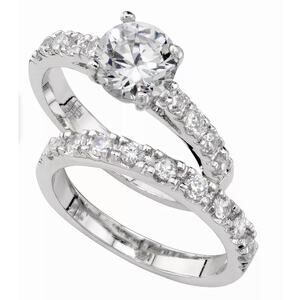 Charter Club Silver-Plated Cubic Zirconia Bridal Ring Set • Size 8 • NIB